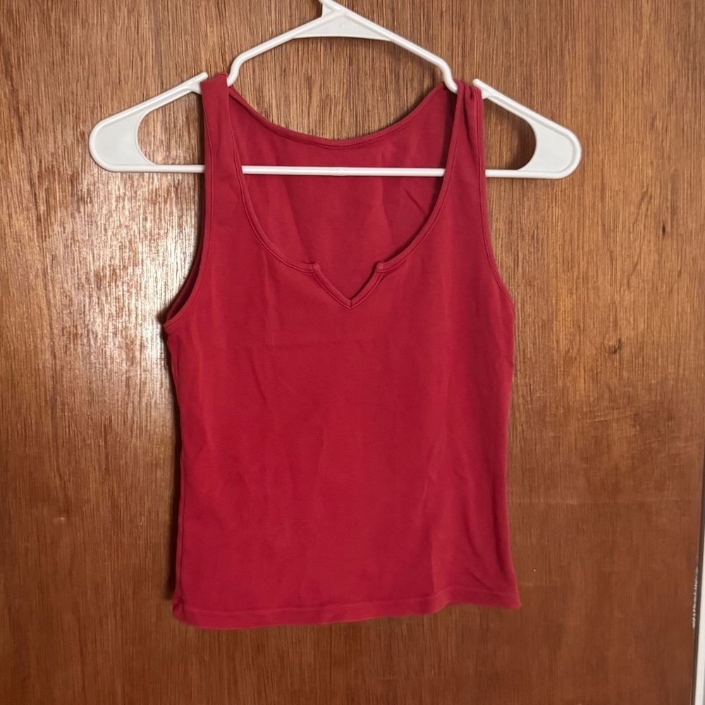 Brandy Melville Red Notch Neckline Crop Tank Top